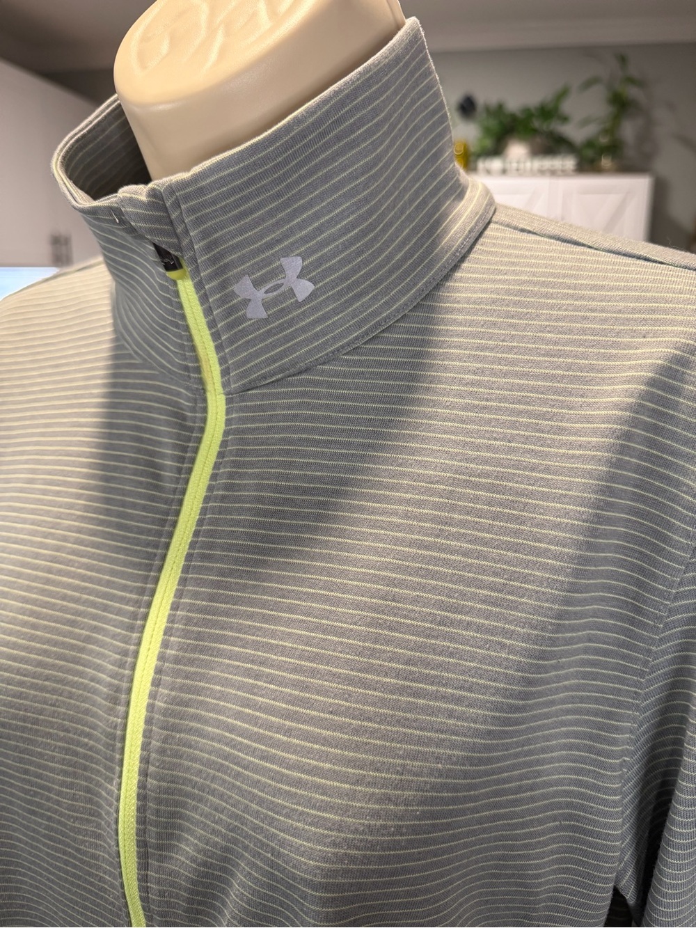 Under Armour Grey Pinstripe Zip-Front Jacket with Neon Yellow Trim